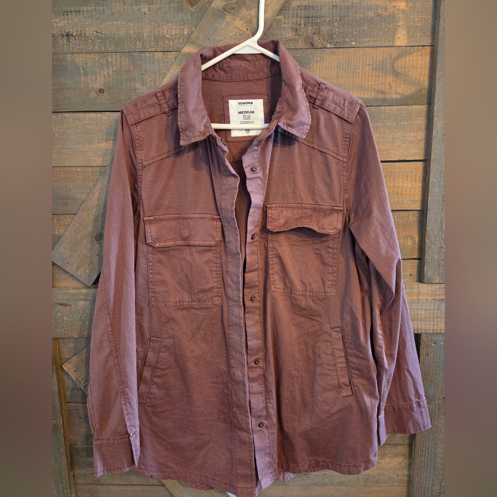 Sonoma Plum Button-Front Utility Shirt Jacket